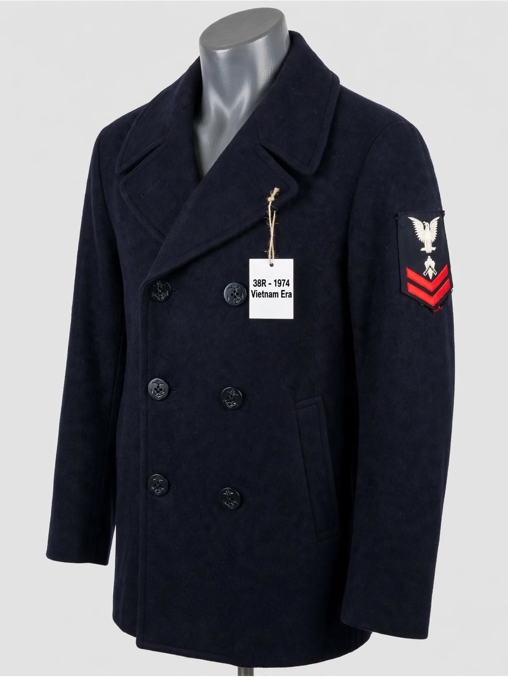 Men's Navy Military-Inspired Double-Breasted Peacoat